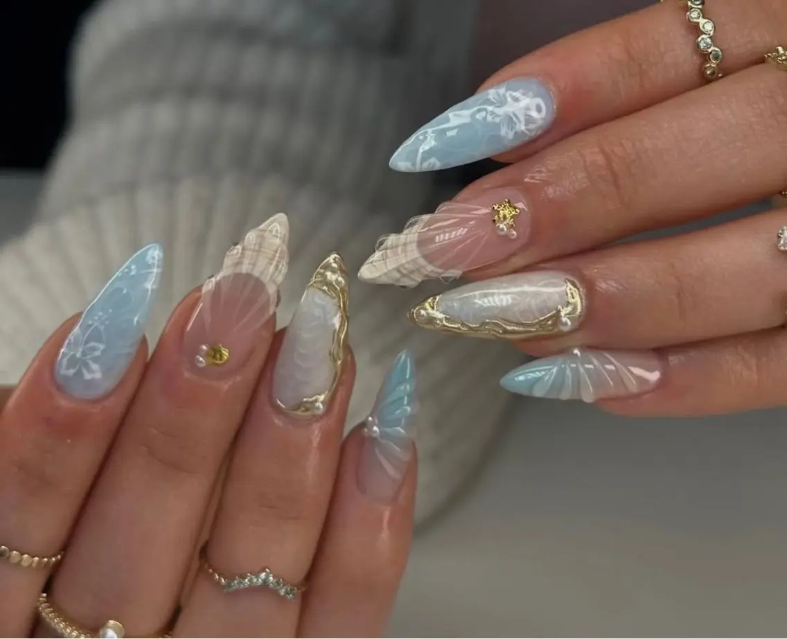ネイル オーロラネイル ボルドー ブラウン 氷ネイル・うるうるネイル キラキラネイル ハンドネイル Sora  Nail 長さ出し専門店のネイルデザイン