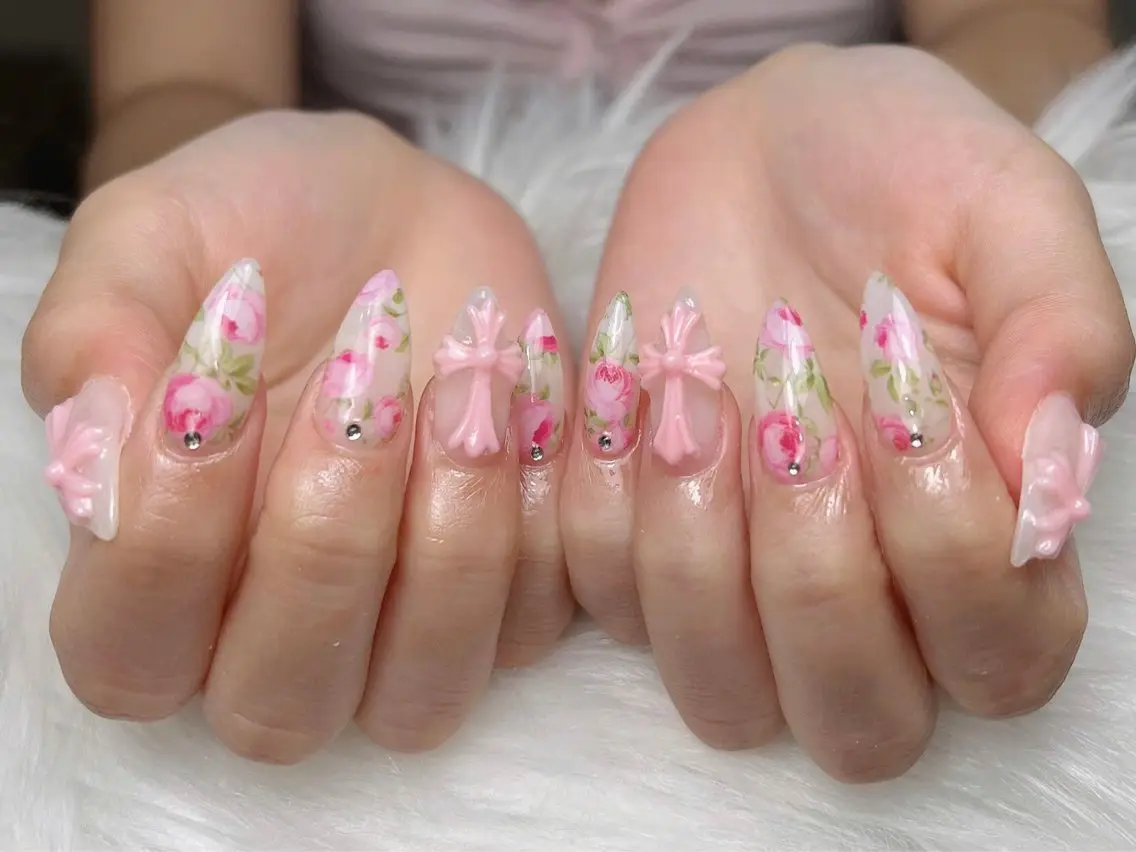 ネイル オーロラネイル ボルドー ブラウン 氷ネイル・うるうるネイル キラキラネイル ハンドネイル Sora  Nail 長さ出し専門店のネイルデザイン