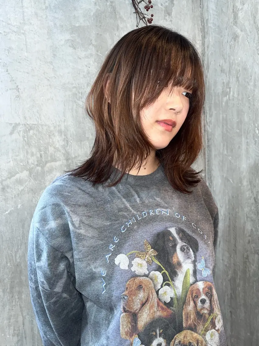 ミディアム カラー ハッシュカット 韓国風ヘア カット ヘアカラー niko RINKAのヘアスタイル