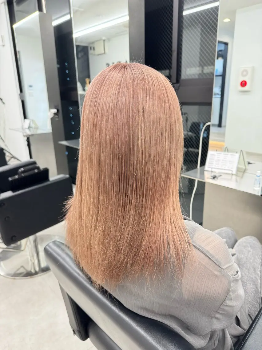 セミロング カラー ベージュカラー ブリーチ ピンクカラー ピンクベージュ カット ヘアカラー ベージュ/エクステ /職人/KENTAのヘアスタイル