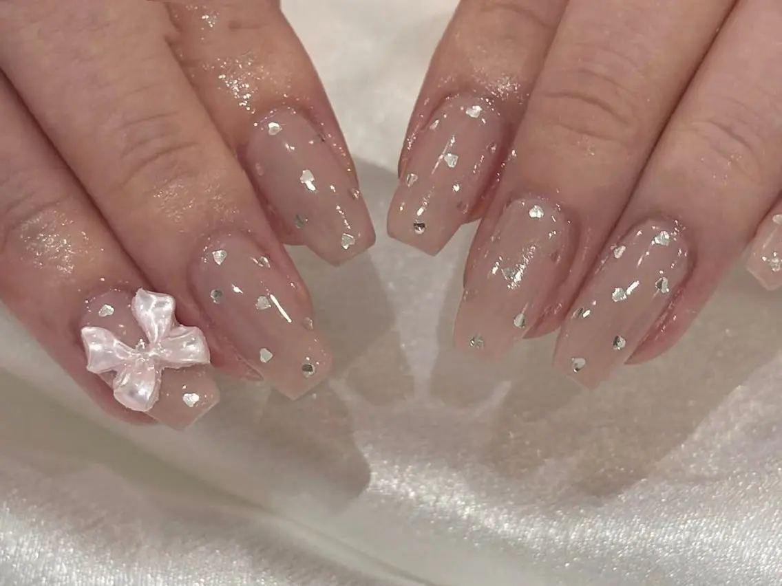 ネイル オーロラネイル 長さ出し フレンチネイル ジェルネイル ガラスフレンチ ハンドネイル Rela・S NAILのネイルデザイン
