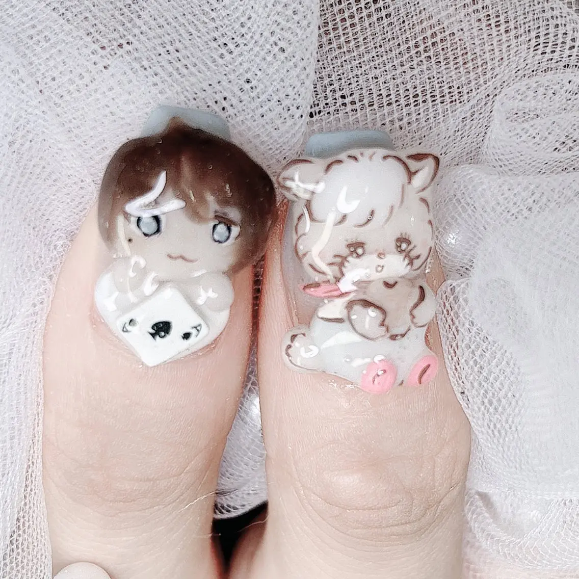 ネイル 成人式 ロングネイル マグネットネイル 大理石ネイル(マーブル) リボン オフのみ(ネイル) MoMoA Nail ネイル長さ出し専門店のネイルデザイン