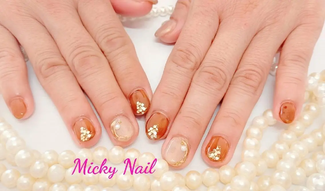 ショート ネイル オレンジブラウン ブラウン オレンジ Micky nail chikushinoのその他イメージ