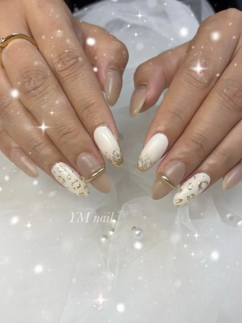 ネイル アニマル柄 マットネイル ミラーネイル ハンドネイル YM nailのネイルデザイン