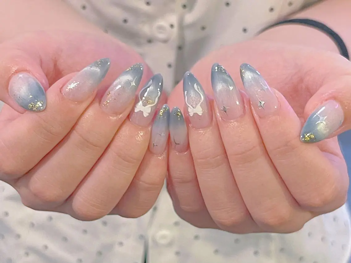 ネイル オーロラネイル 長さ出し フットネイル フレンチネイル ジェルネイル ハンドネイル Mio💖Belle Nail Salonのネイルデザイン