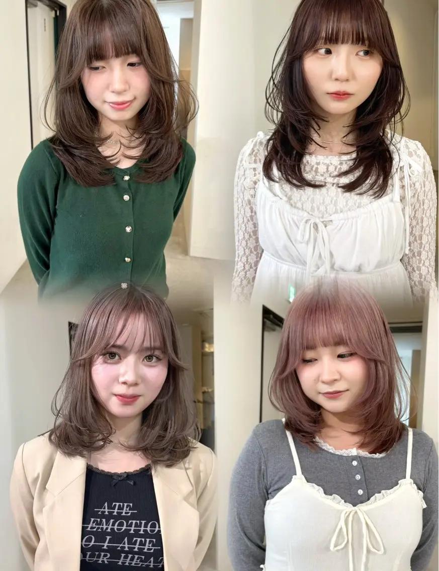 ミディアム カラー くびれヘア 伸ばしかけ レイヤーカット カット ヘアカラー mizuki/ピンク ベージュ.レイヤーのヘアスタイル