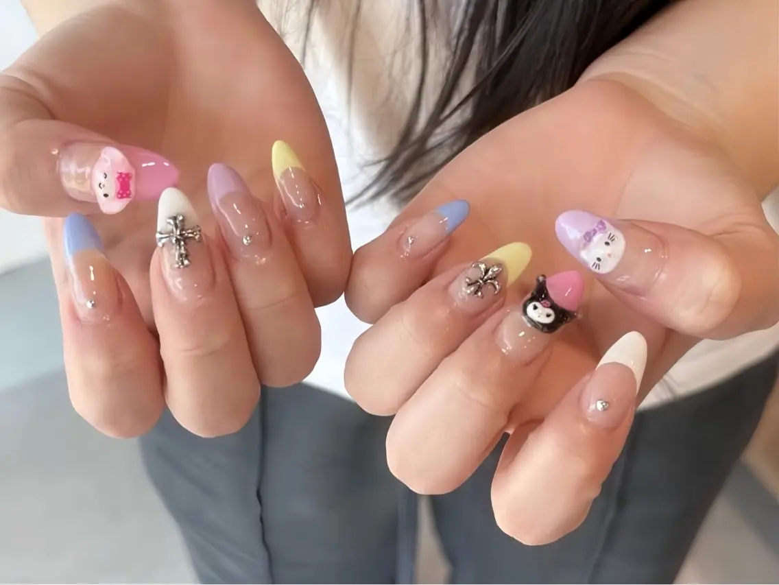 ネイル アートネイル 長さ出し ガーリー 韓国ネイル 持ち込み Rin Nail 新大久保店のネイルデザイン