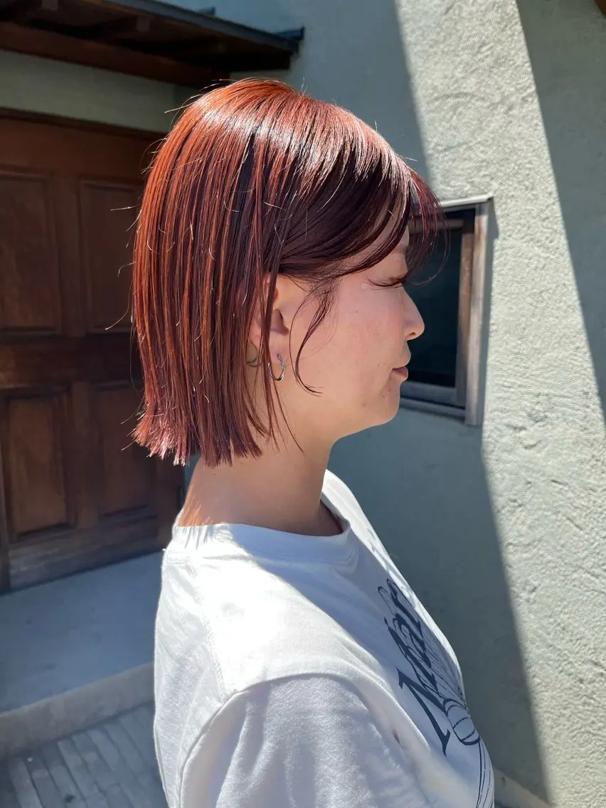 ミディアム カラー オレンジ ピンクカラー ボブ フクウラ ミホのヘアスタイル