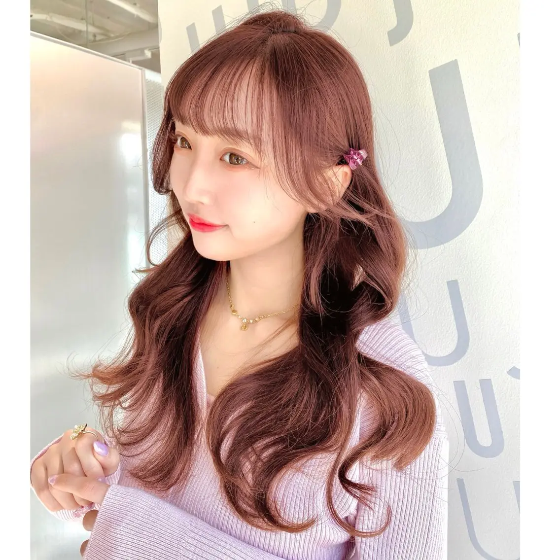 ロング ピンクブラウン カット ヘアカラー 森 隆秀/韓国ヘアのヘアスタイル
