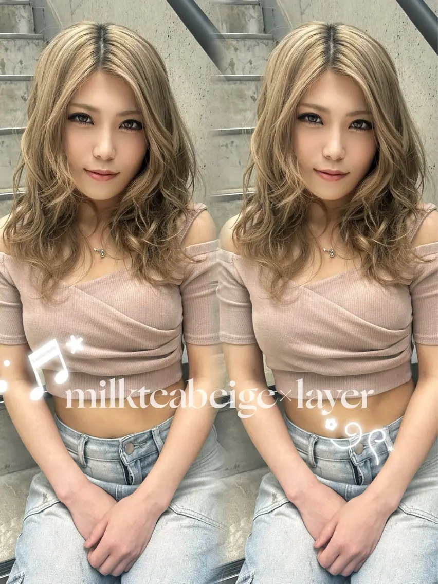 セミロング ラベンダーベージュ 学生 韓国風ヘア ヘアカラー 🦋ami/浦和 ブリーチ/韓国🦋のヘアスタイル