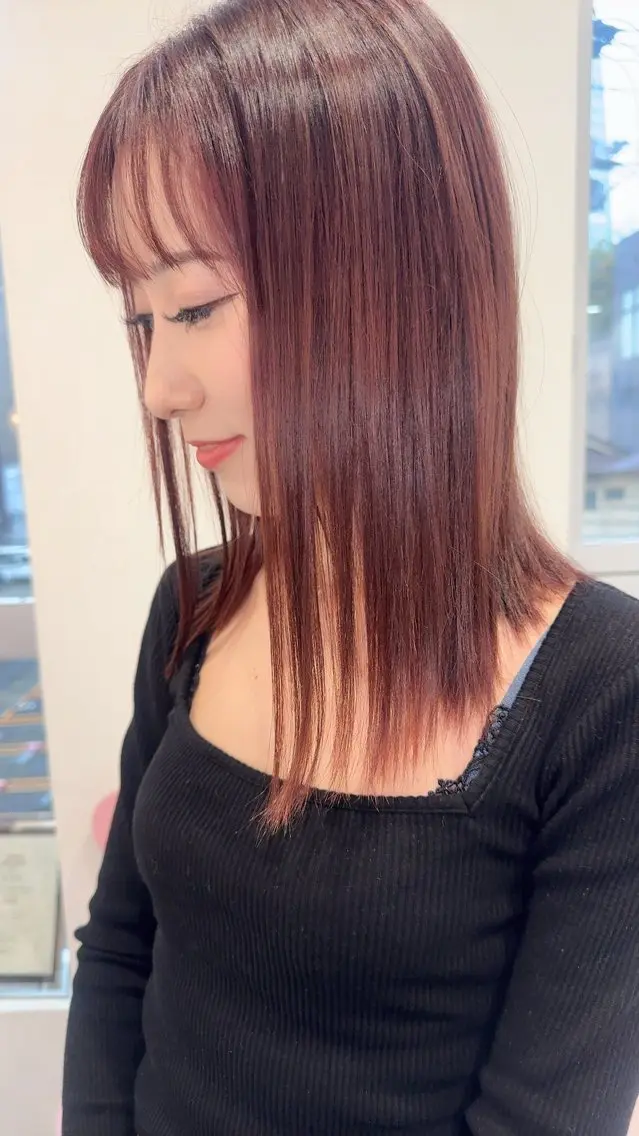 セミロング カラー 髪質改善 ヘアカラー トリートメント SAYAKA 🍒／ボブ／暖色のヘアスタイル