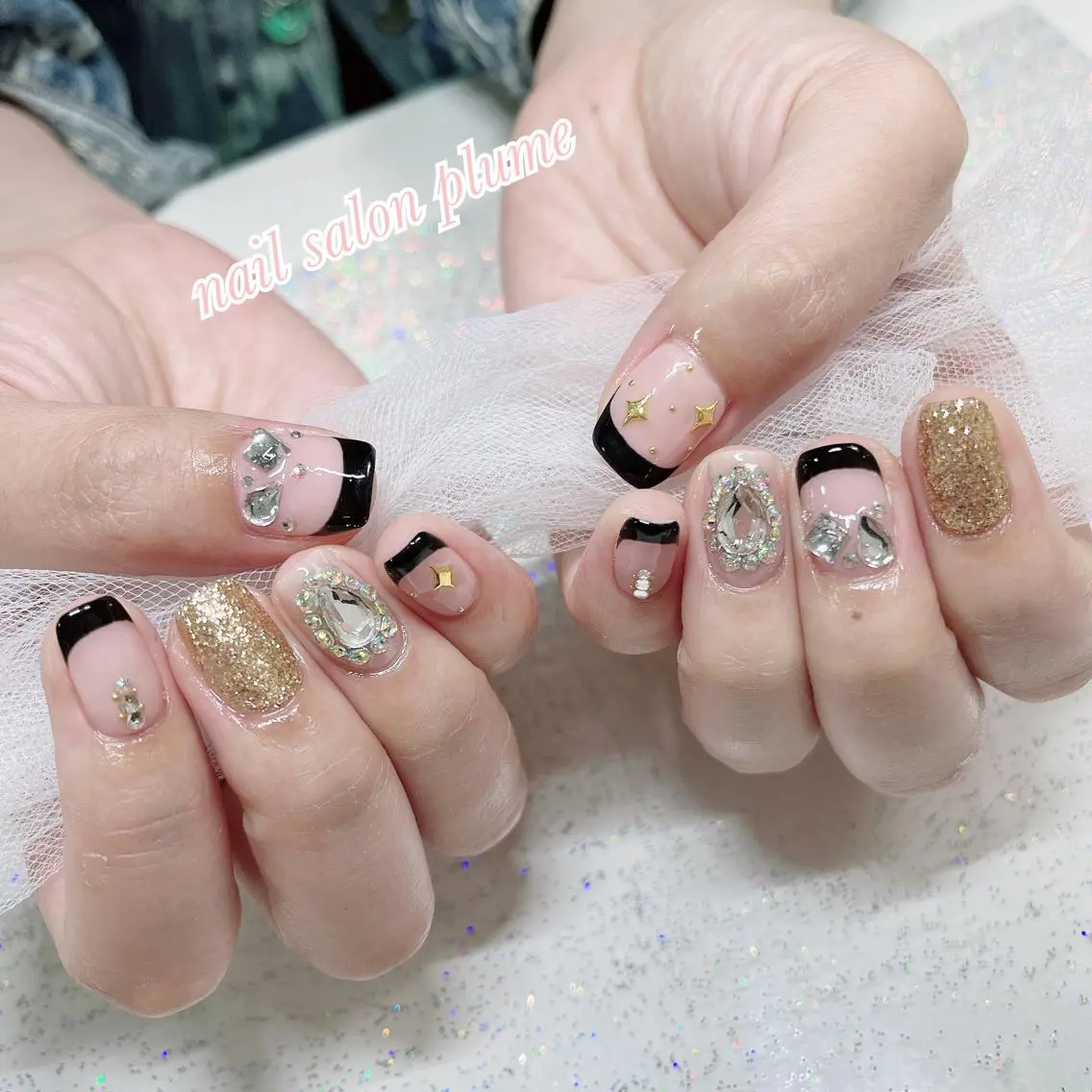 ネイル アートネイル フレンチネイル ハート キラキラネイル 韓国ネイル ハンドネイル plume nail ☆韓国ネイルのネイルデザイン