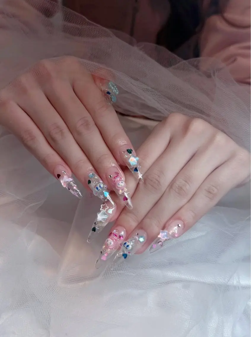 ネイル ハート キラキラネイル 韓国ネイル マグネットネイル 大理石ネイル(マーブル) ハンドネイル Rin Nail 新大久保店のネイルデザイン