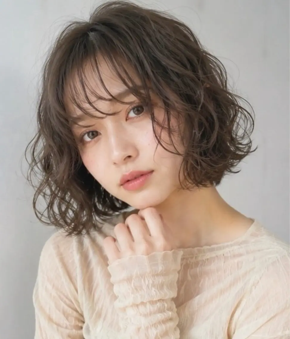 ショート パーマ カット パーマ 似合わせ/透明感 /顔まわりカット🌿のヘアスタイル