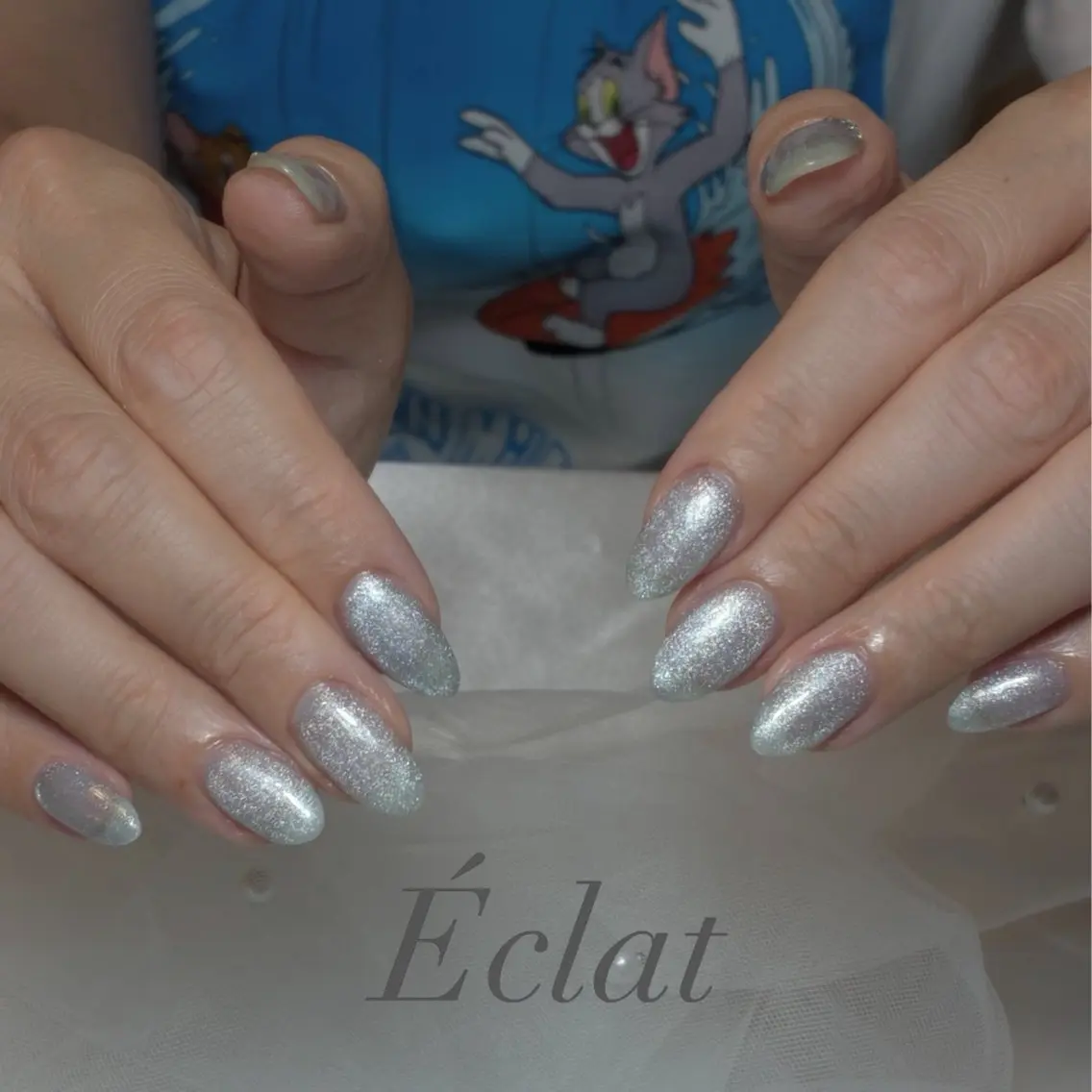 ネイル ブルー キラキラネイル マグネットネイル ハンドネイル nail salon Éclatのネイルデザイン