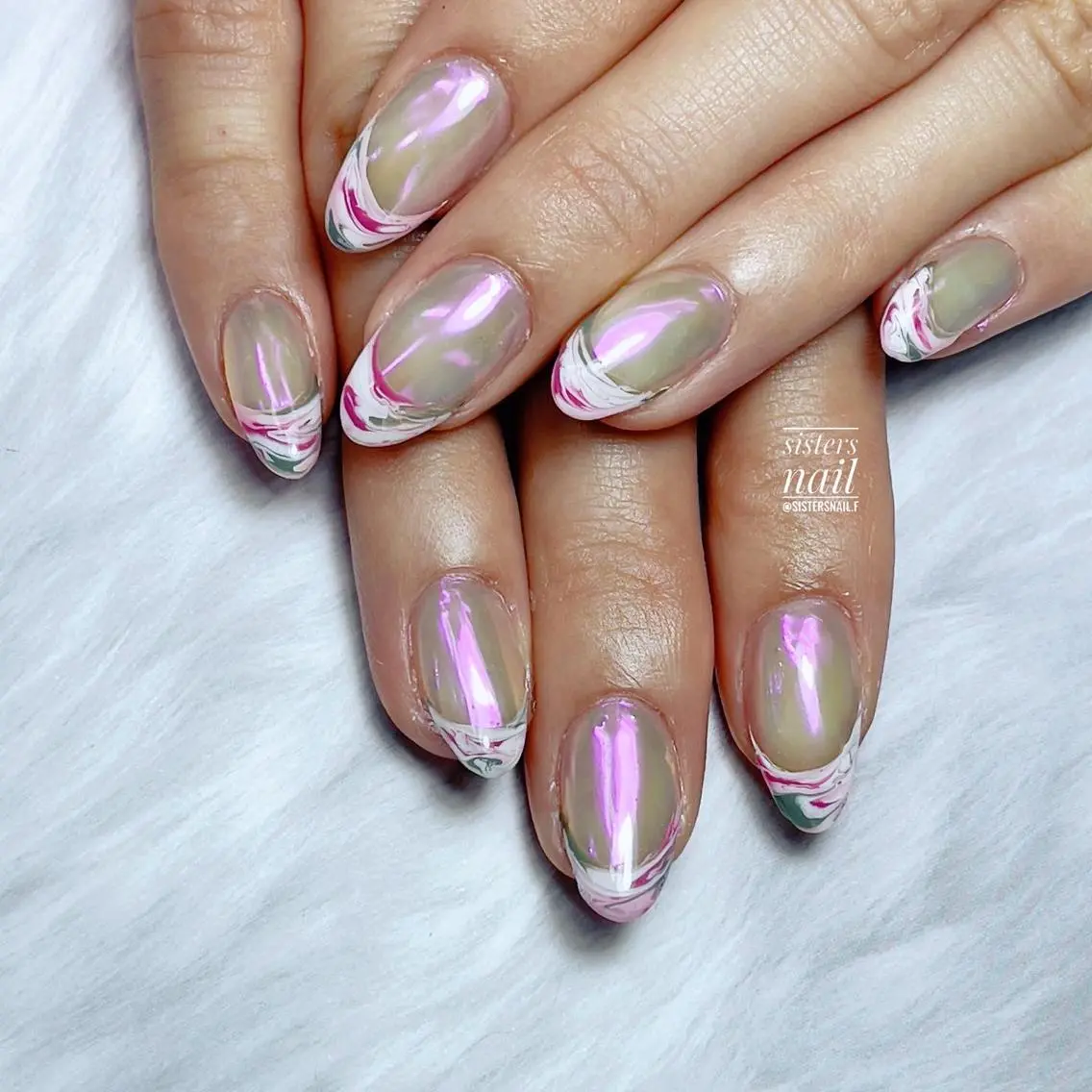 ネイル アートネイル オーロラネイル 桜ネイル フレンチネイル 氷ネイル・うるうるネイル sisters nail.fのネイルデザイン