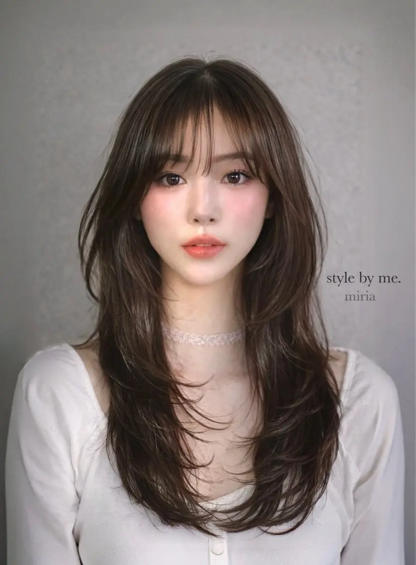 ロング ロングレイヤー ハッシュカット 韓国風ヘア レイヤーカット ロング カット ヘアカラー トリートメント 韓・中華美女ヘア 🇰🇷×🇨🇳のヘアスタイル