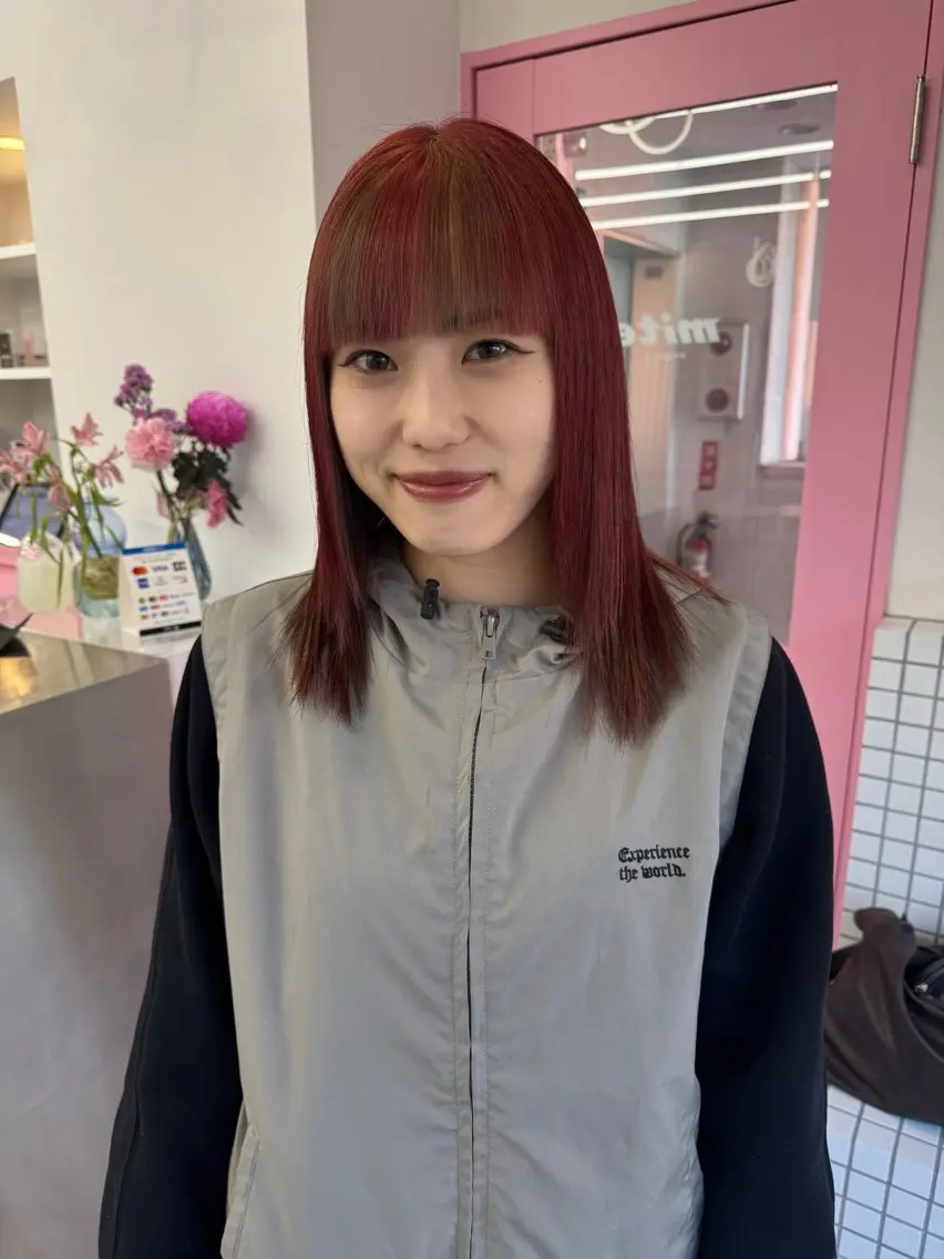 ミディアム カット ヘアカラー トリートメント 暖色カラー/ピンク カラー/saraのヘアスタイル