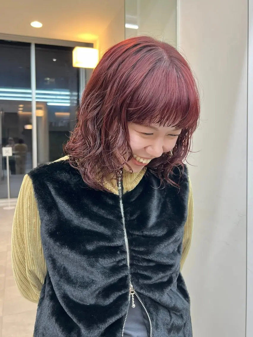 ミディアム ミディアムパーマ ボブ カット トリートメント 秋野 花衣のヘアスタイル