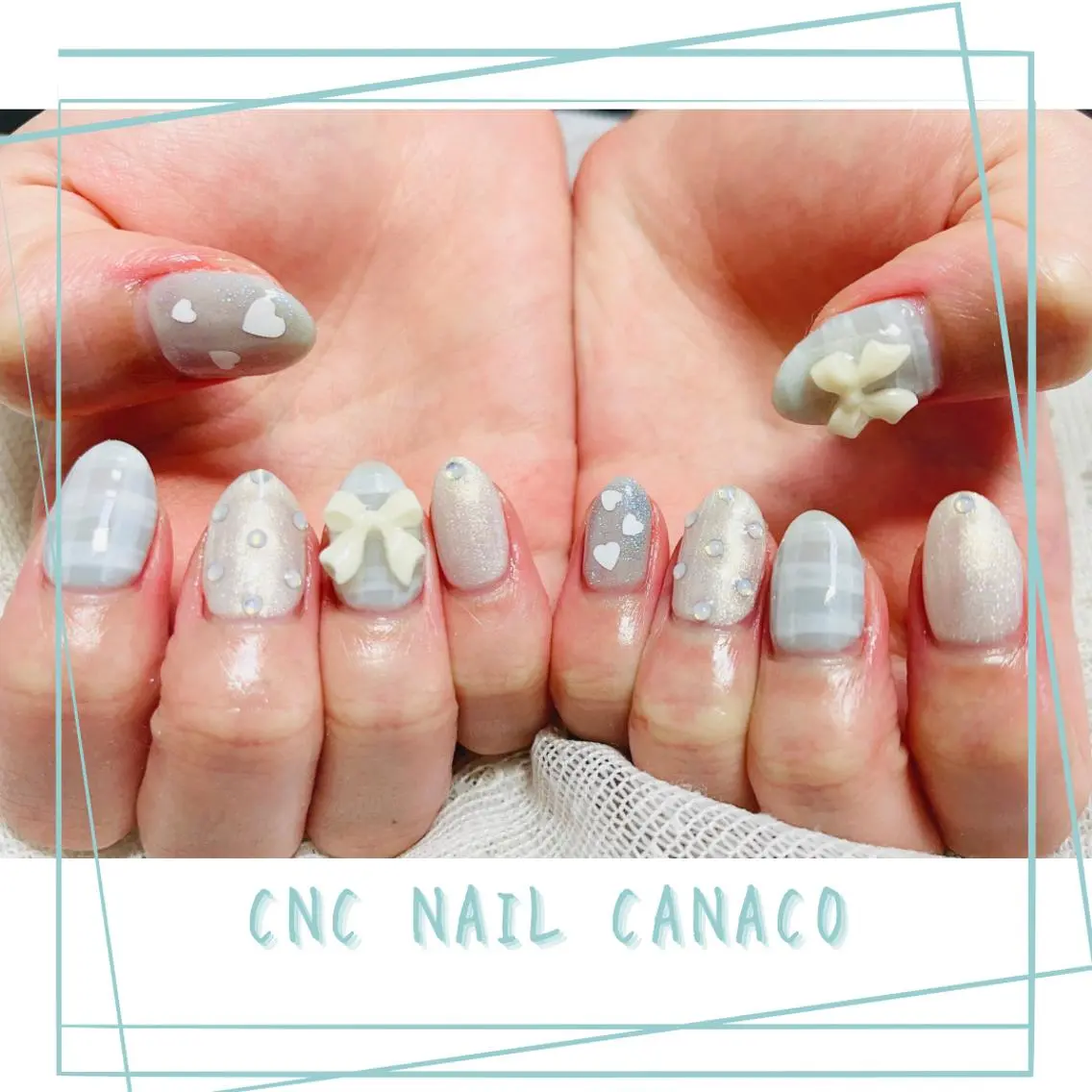 ネイル アートネイル ブルー ジェルネイル ガーリー 持ち込み ベテランネイル cnc nailのネイルデザイン