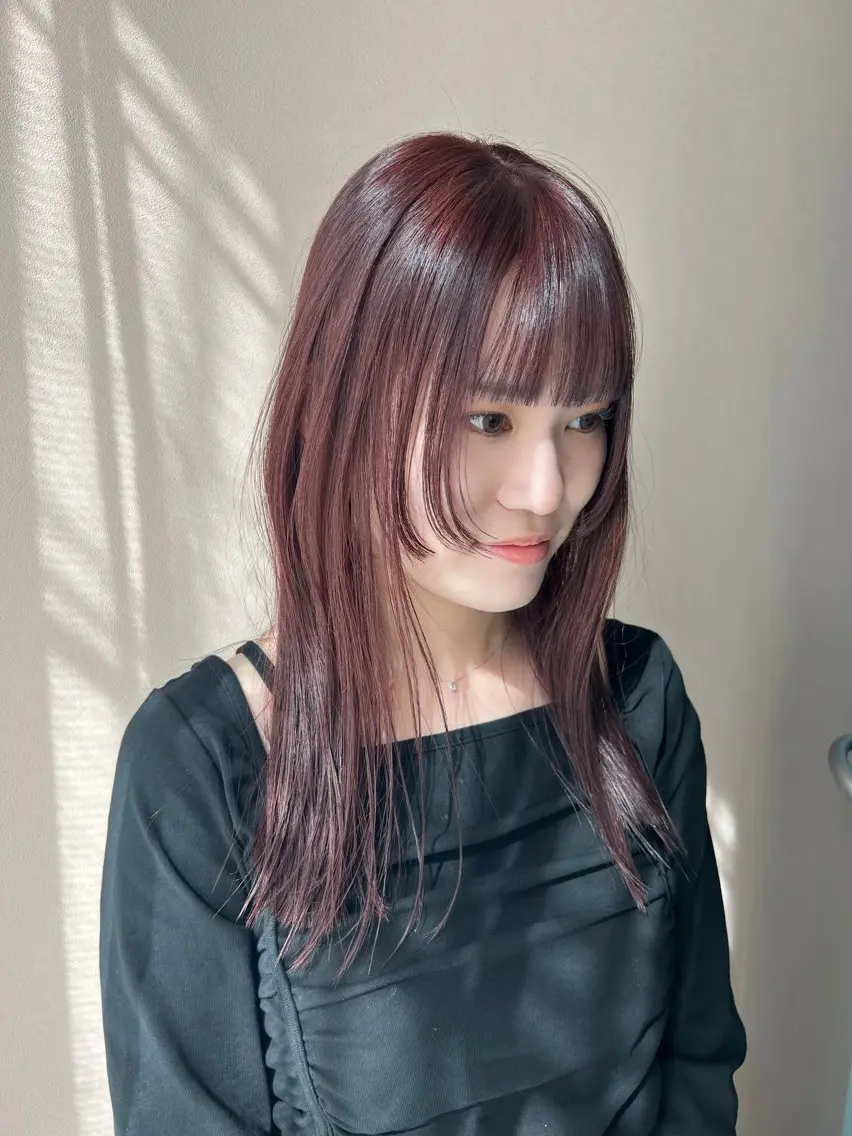 ロング カラー ブリーチ ブラウンカラー ブリーチなしカラー レッドカラー レッドブラウン hubhair レイヤー/透明感のヘアスタイル