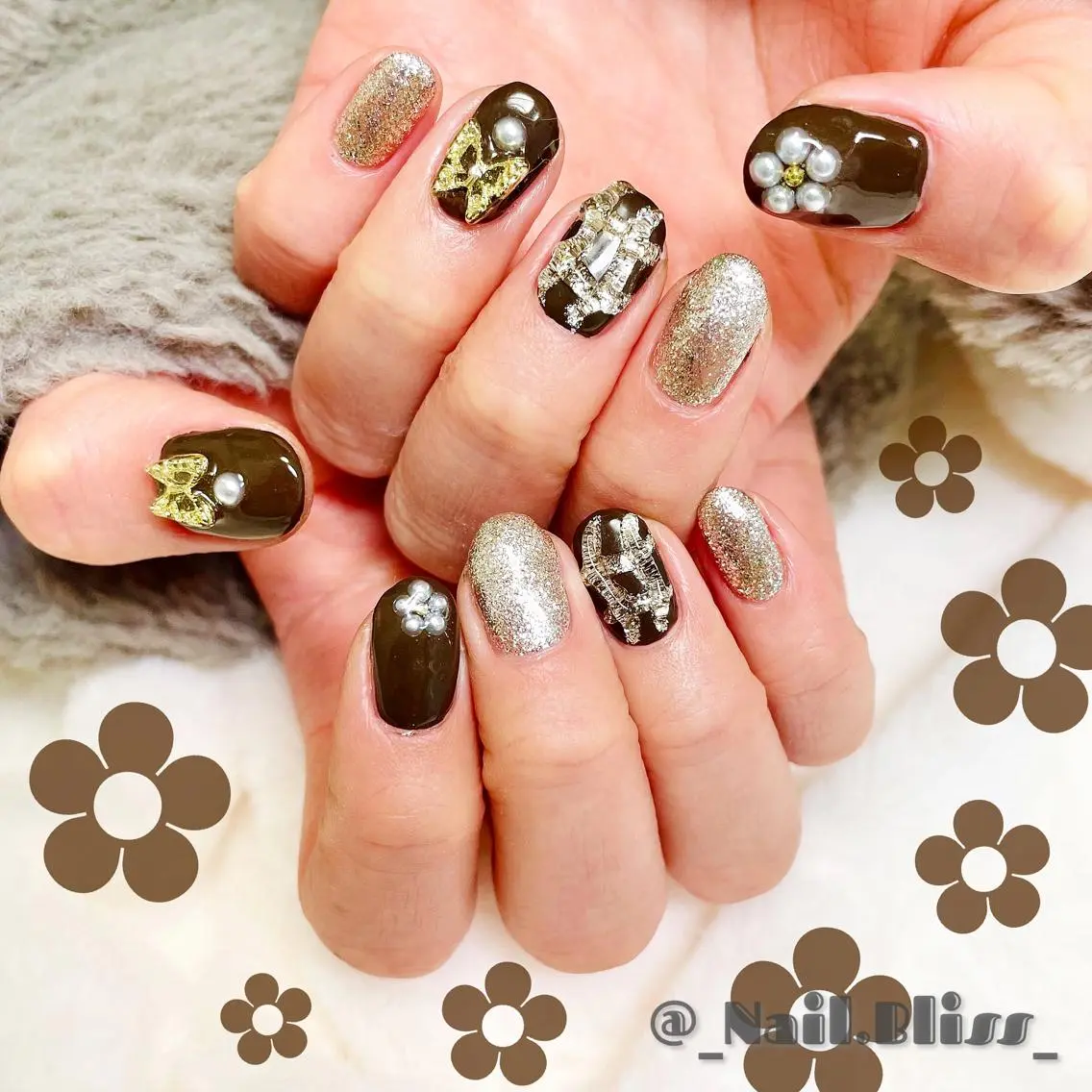 ネイル ブラウン ハンドネイル NAIL BLISSのネイルデザイン