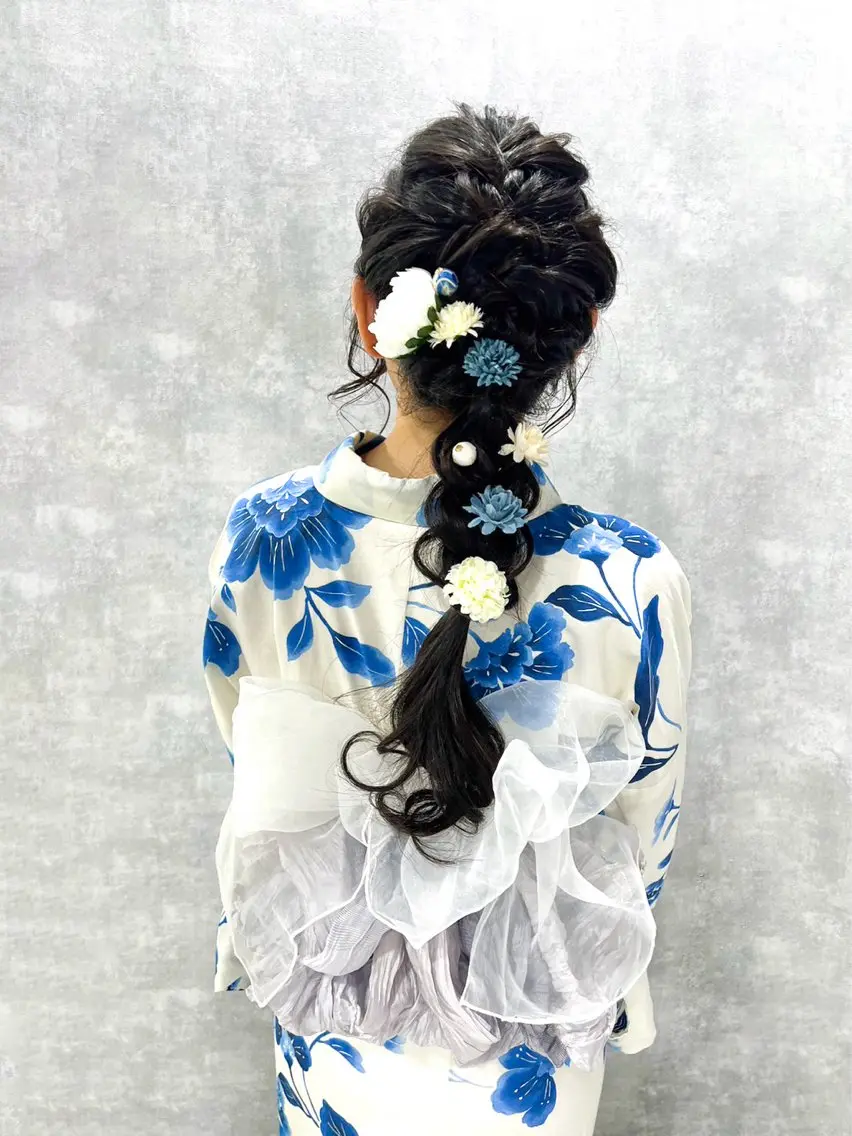 【夏限定🌻】浴衣着付け＋ヘアセット¥7,040円✨️花火大会・夏祭り・イベントに♡の写真
