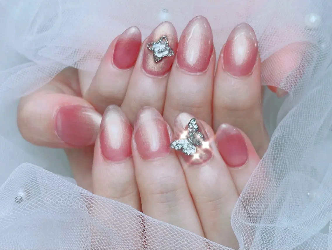 ネイル マグネットネイル ピンク ハンドネイル Candy nailのネイルデザイン