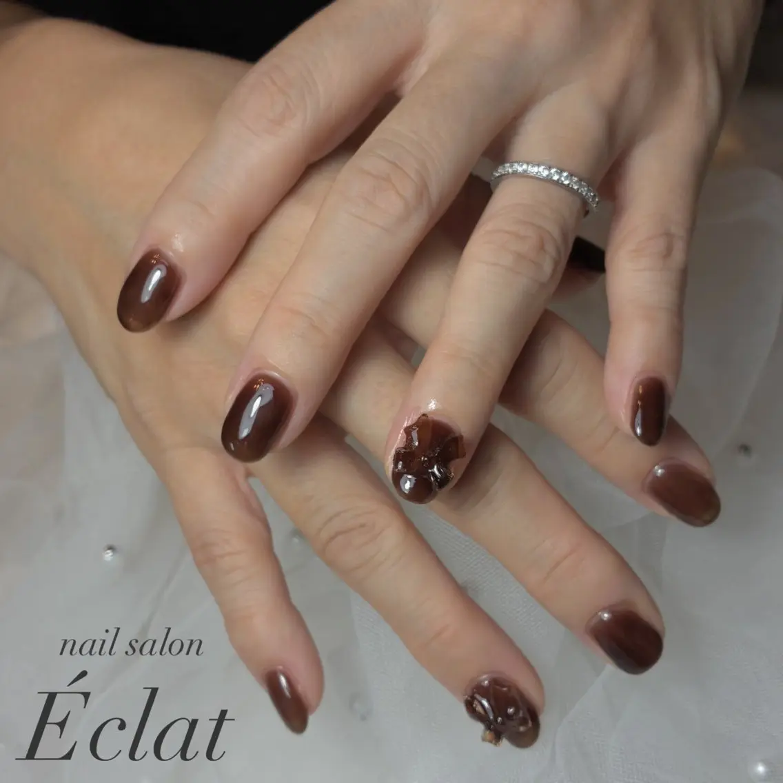 ネイル ワンカラーネイル リボン ハンドネイル nail salon Éclatのネイルデザイン