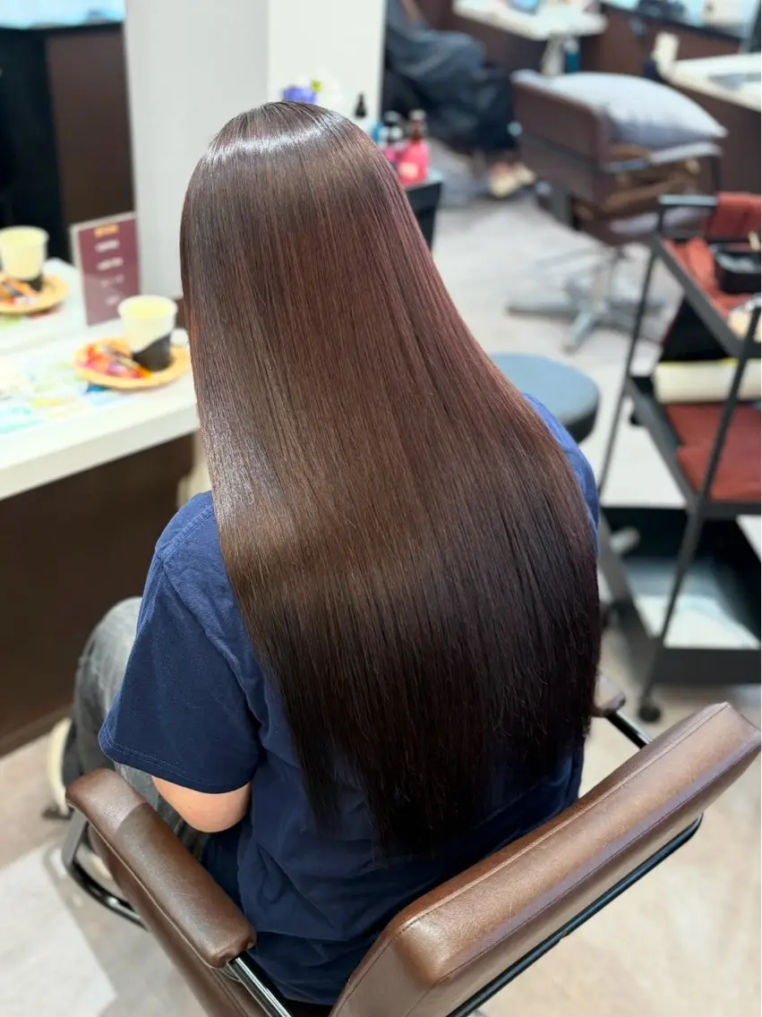 ロング カラー カット 縮毛矯正 トリートメント 韓国×髪質改善カラー 💎hinaのヘアスタイル