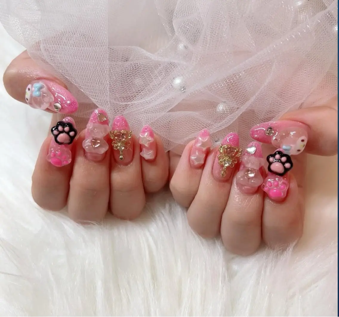 ネイル 成人式 ロングネイル マグネットネイル 大理石ネイル(マーブル) リボン ハンドネイル ZUZU AMEE NAILのネイルデザイン