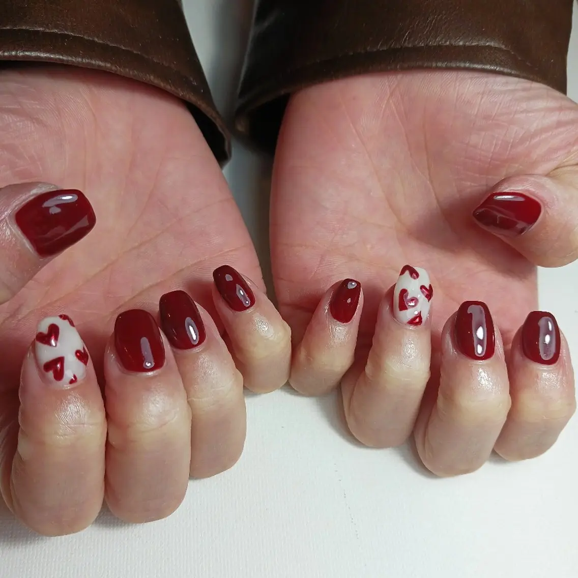 ネイル ボルドー ジェルネイル ハート ミラーネイル 持ち込み ハンドネイル owlnail /持込みデザイン専門のネイルデザイン