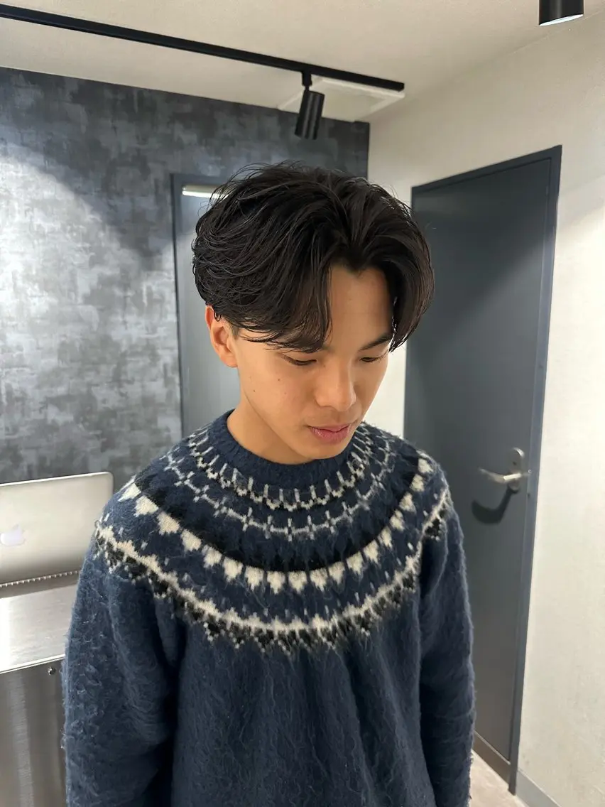 ミディアム パーマ メンズ センターパート カット パーマ 💈原宿指名No.1 センターパート💈のヘアスタイル