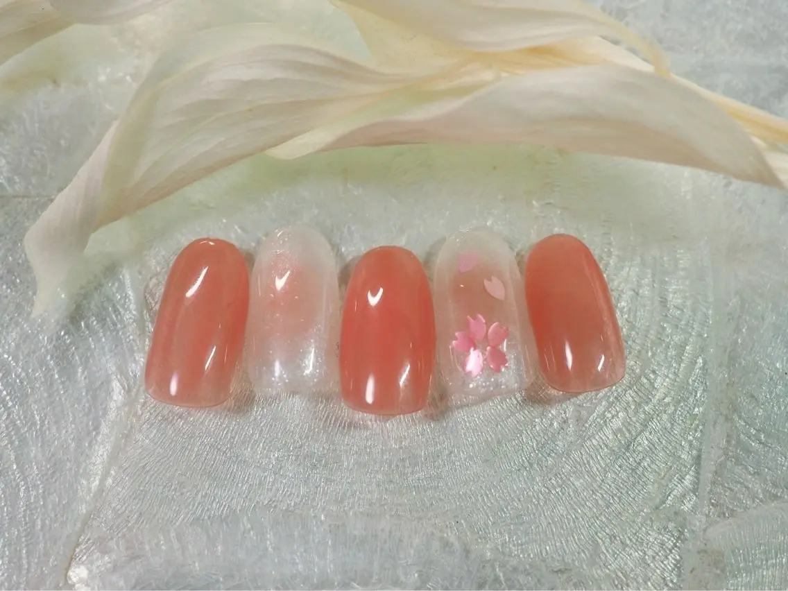 ネイル オーロラネイル 桜ネイル フラワーネイル フットネイル フレンチネイル kikinail 溝の口のネイルデザイン