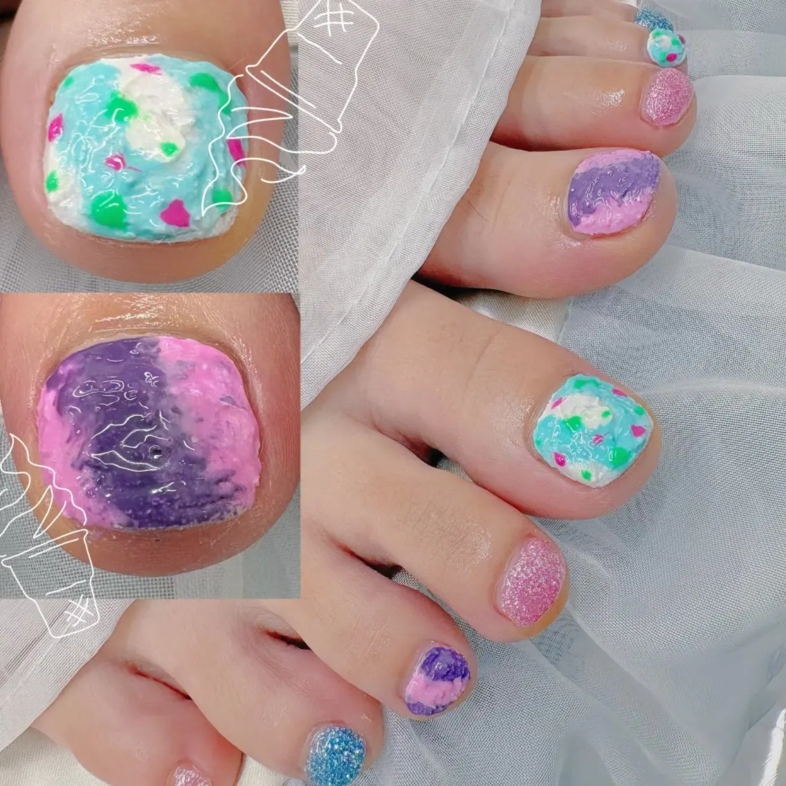 ネイル フットネイル 氷ネイル・うるうるネイル 持ち込み Ayu ꕤ︎︎。°⋆のネイルデザイン
