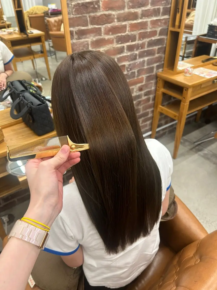 ロング カラー パーマ 髪質改善 ロング 縮毛矯正 カット ヘアカラー 縮毛矯正 トリートメント 🌼髪質改善/透明感 艶髪タケドミのヘアスタイル