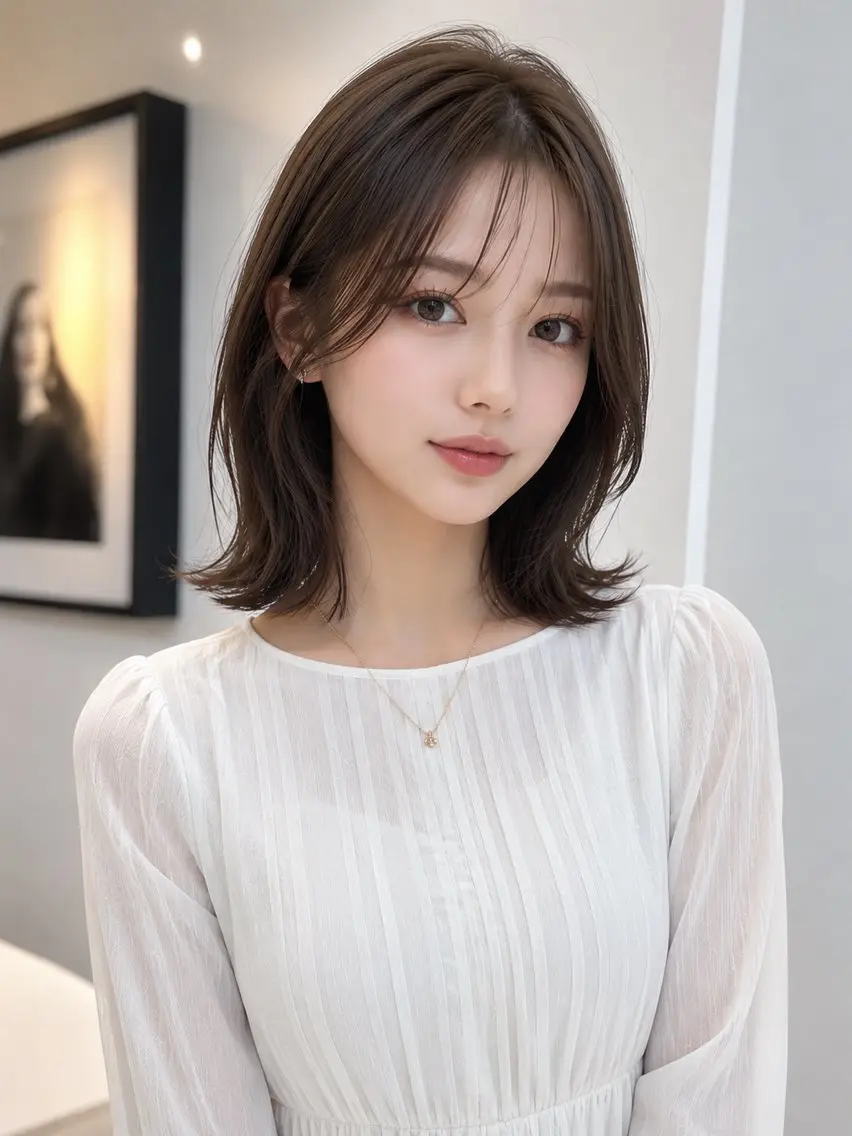 ミディアム ボブ 髪質改善 韓国風ヘア レイヤーカット 縮毛矯正 カット ヘアカラー 髪質改善/レイヤー/ 佐藤　舞🌷🫧のヘアスタイル