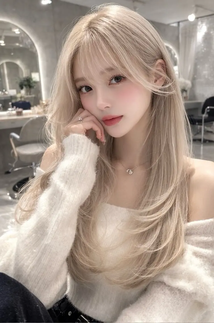 ロング カラー ブリーチ ヘアカラー Sakuraෆ˚* 透け感ベージュ🥨のマツエク・マツパデザイン