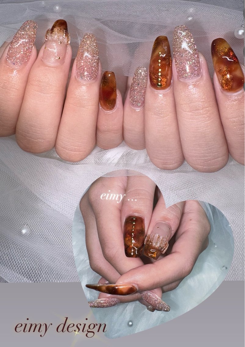 ネイル べっ甲ネイル フラッシュネイル フレンチネイル ラメ(グリッター) ハンドネイル eimy nails♡のネイルデザイン