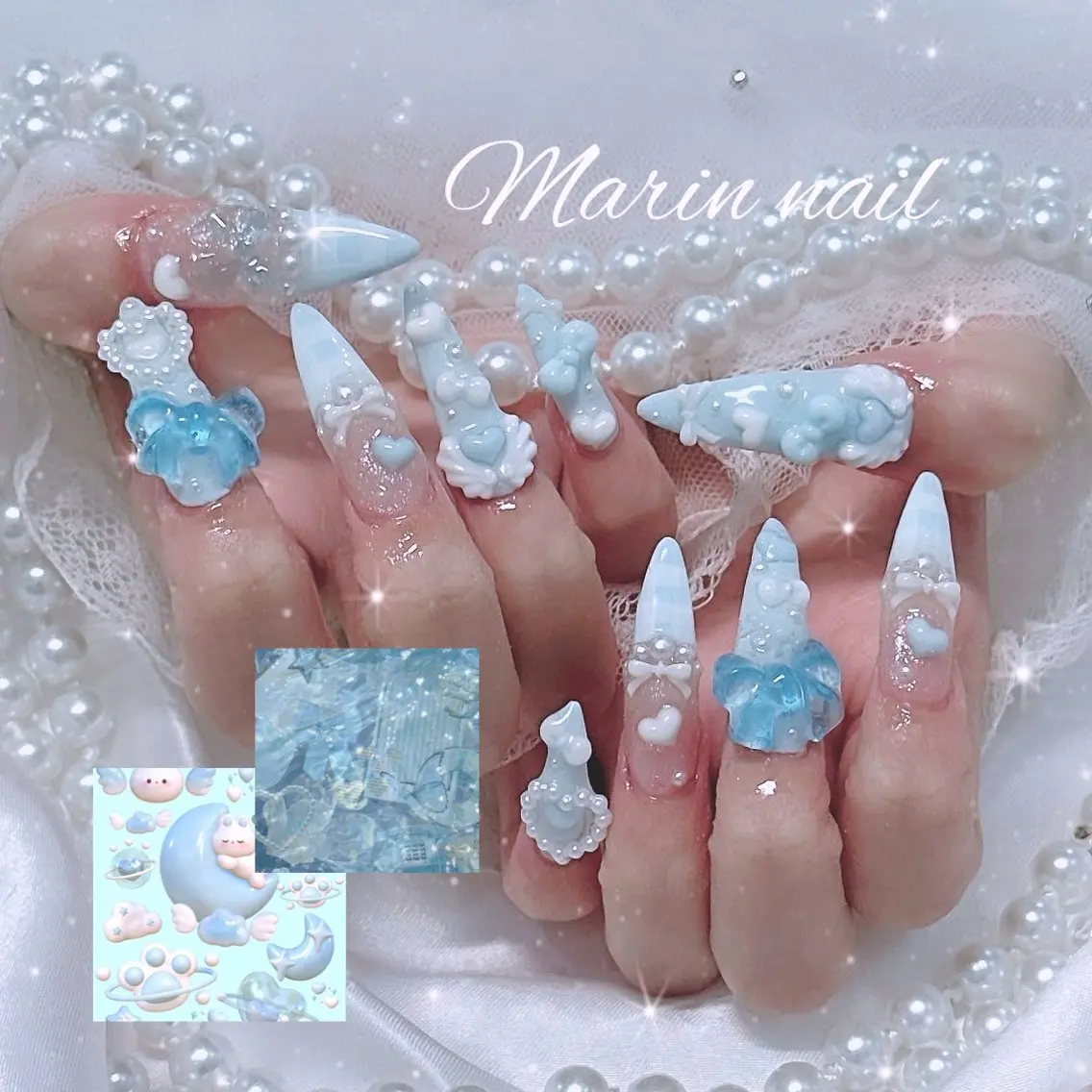 ネイル 長さ出し 水色 ハンドネイル Marin nailのネイルデザイン