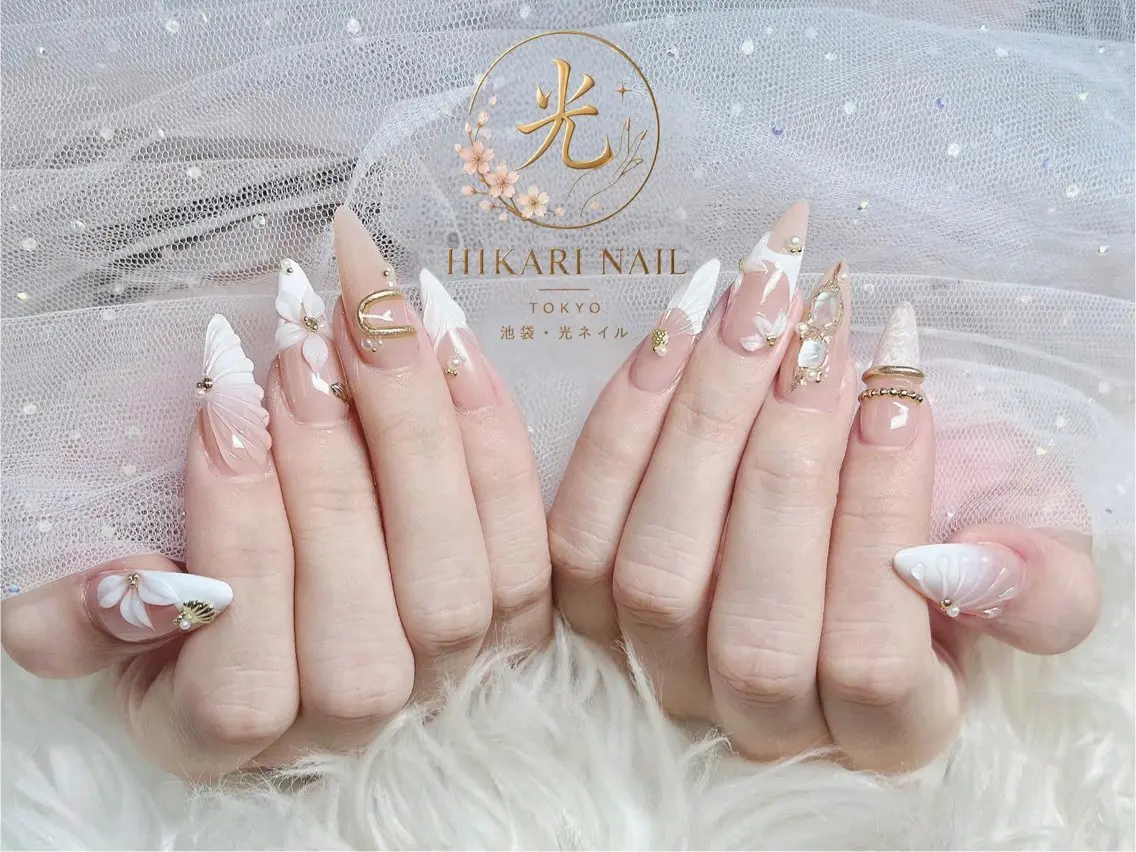 ネイル チークネイル 長さ出し フレンチネイル ガーリー ハロウィン ハンドネイル HikariNail Ikebukuroのネイルデザイン