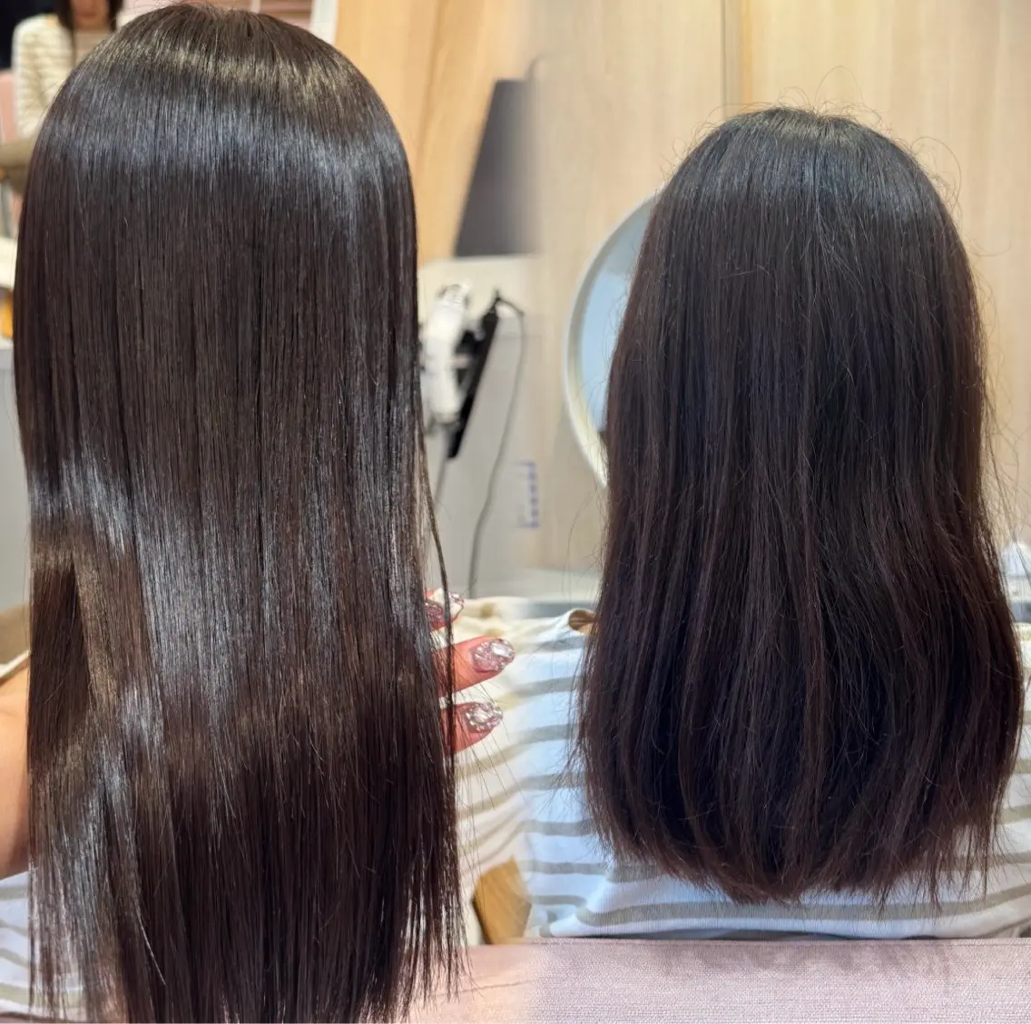 ミディアム 縮毛矯正 カット ヘアカラー 縮毛矯正 トリートメント 𝘀𝗮𝗲 ⑅*/ 艶髪/ショートボブのヘアスタイル