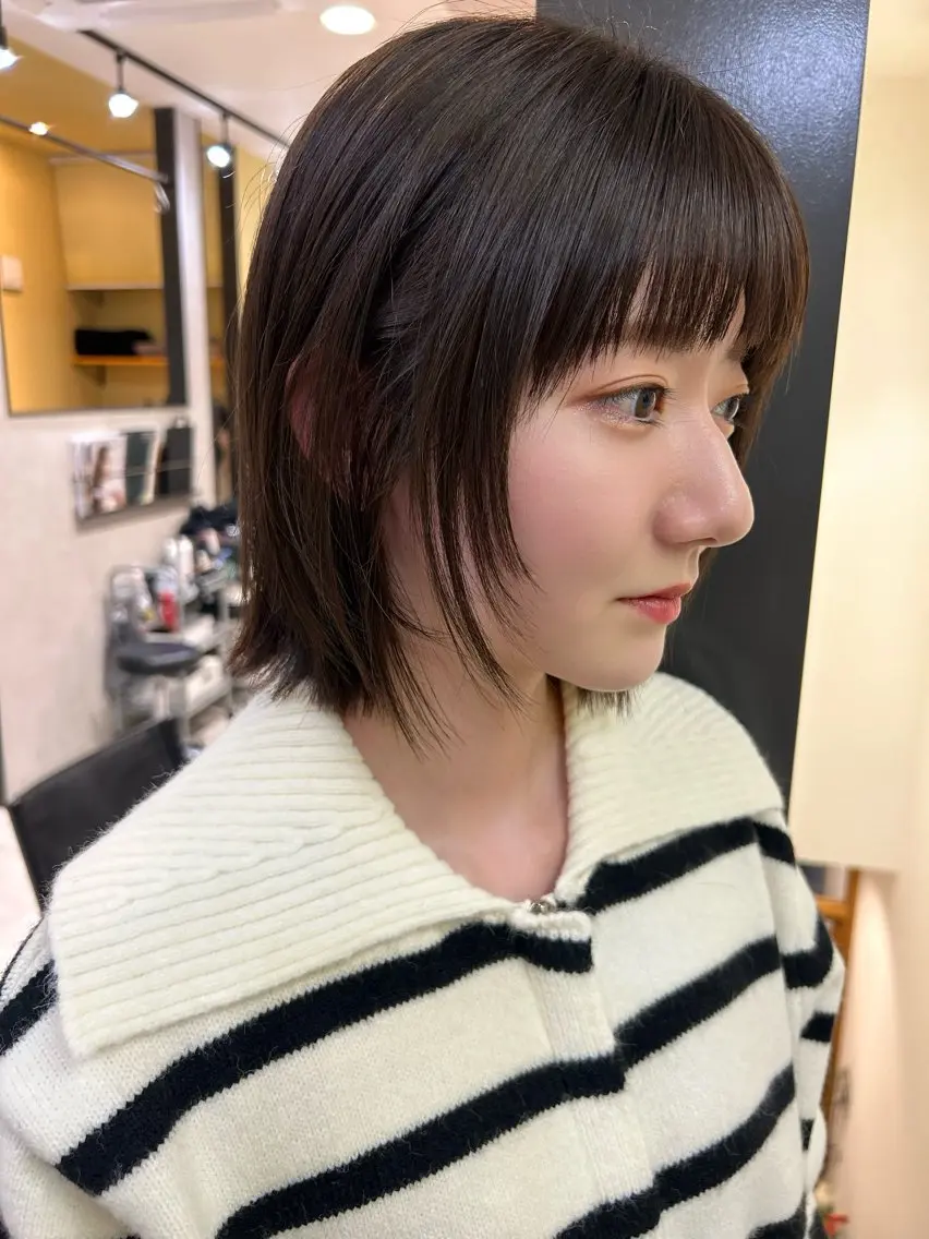 ミディアム カラー ボブ レイヤーカット hubhair レイヤー/透明感のヘアスタイル