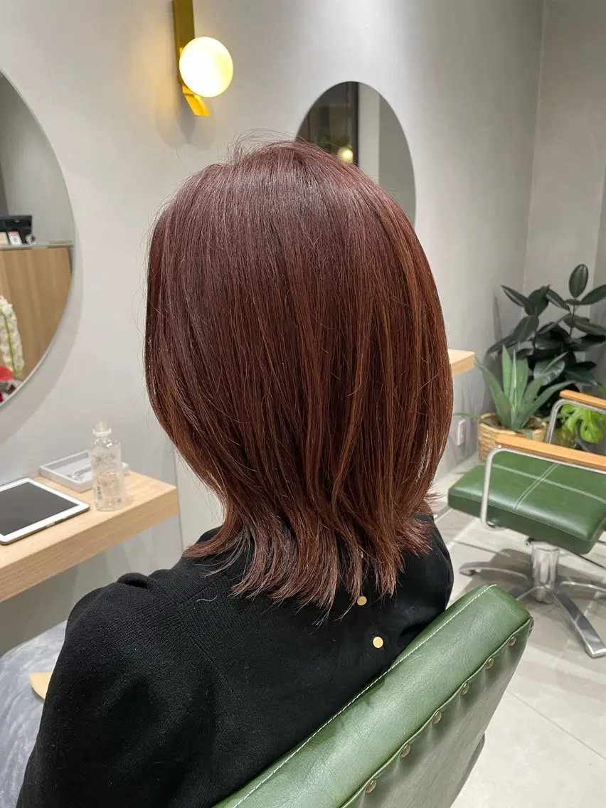 ミディアム カラー ピンクカラー ローズカラー ヘアカラー 丹 優菜のヘアスタイル