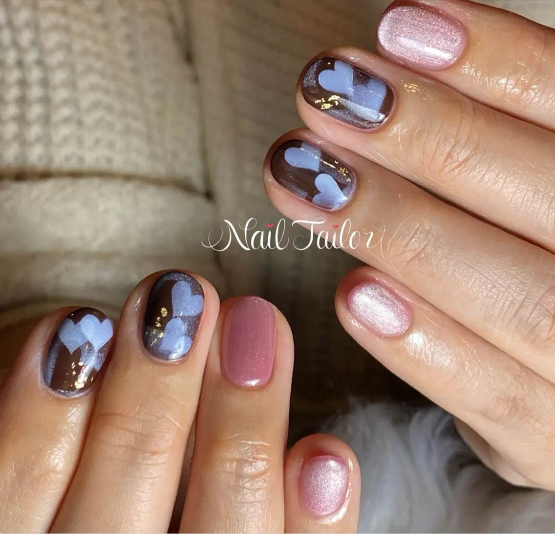 ネイル 長さ出し ジェルネイル マグネットネイル ピンク バレンタイン ハンドネイル NailTailor ネイルテイラーのネイルデザイン