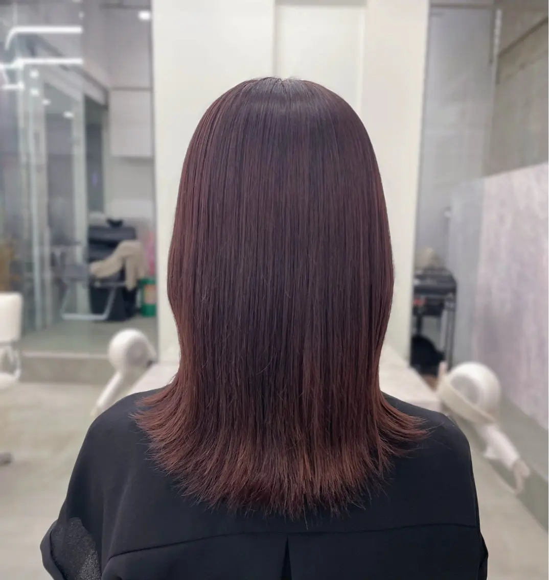 ミディアム カット トリートメント 髪質改善×ブリーチ なしカラー/桃愛のヘアスタイル