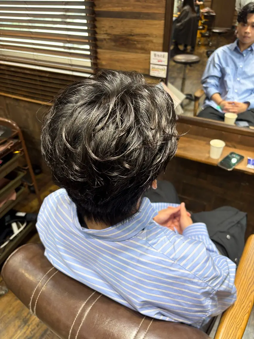 パーマ メンズ カット パーマ トリートメント メンズ特化シャドウパ ーマラウンドマッシュのヘアスタイル