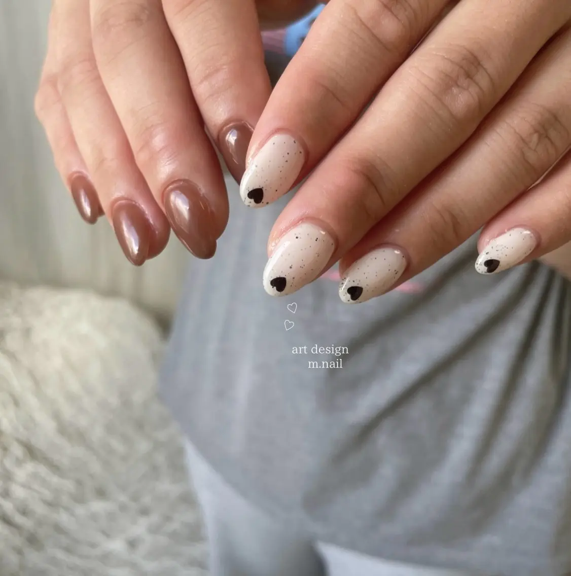 ネイル ブラウン ハート 韓国ネイル シンプルネイル ハンドネイル m.nail salonのネイルデザイン