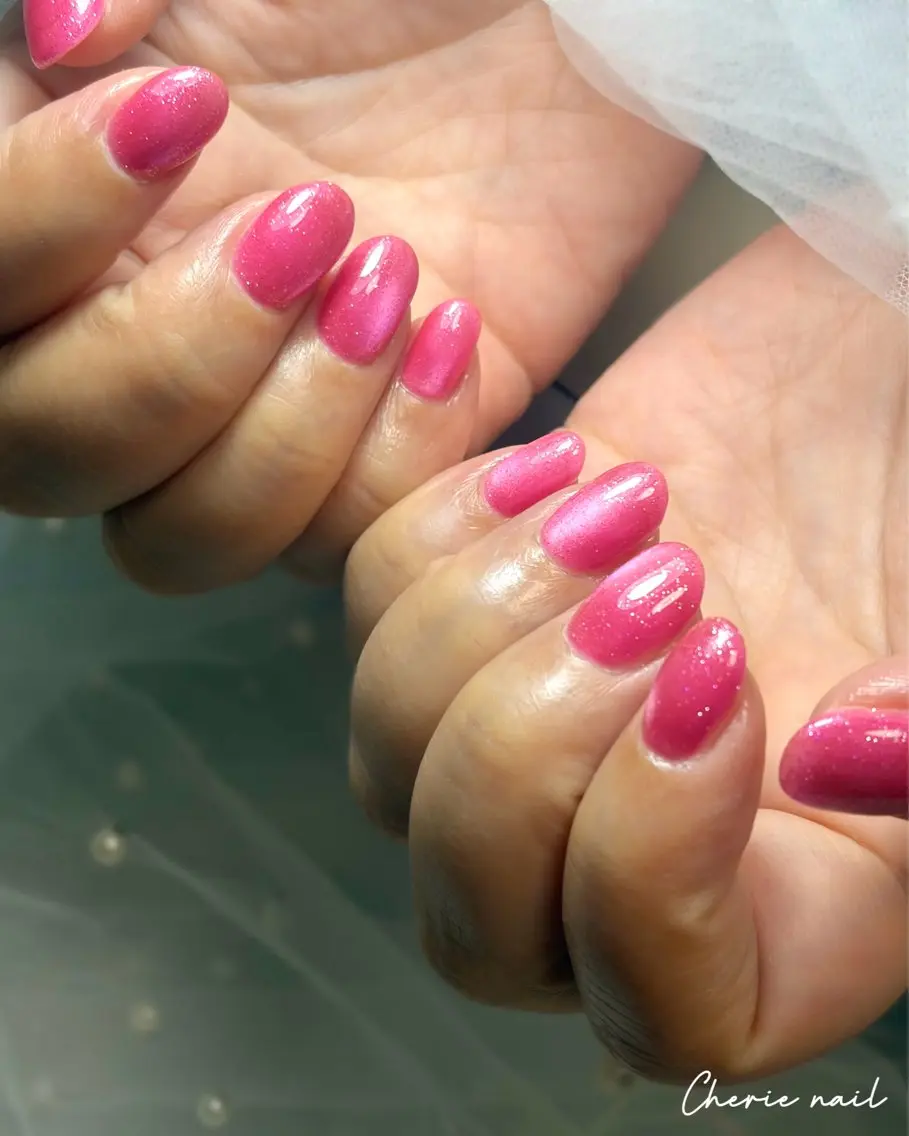 ネイル ジェルネイル マグネットネイル オフィスネイル ワンカラーネイル ピンク ハンドネイル Cherienail yunaのネイルデザイン