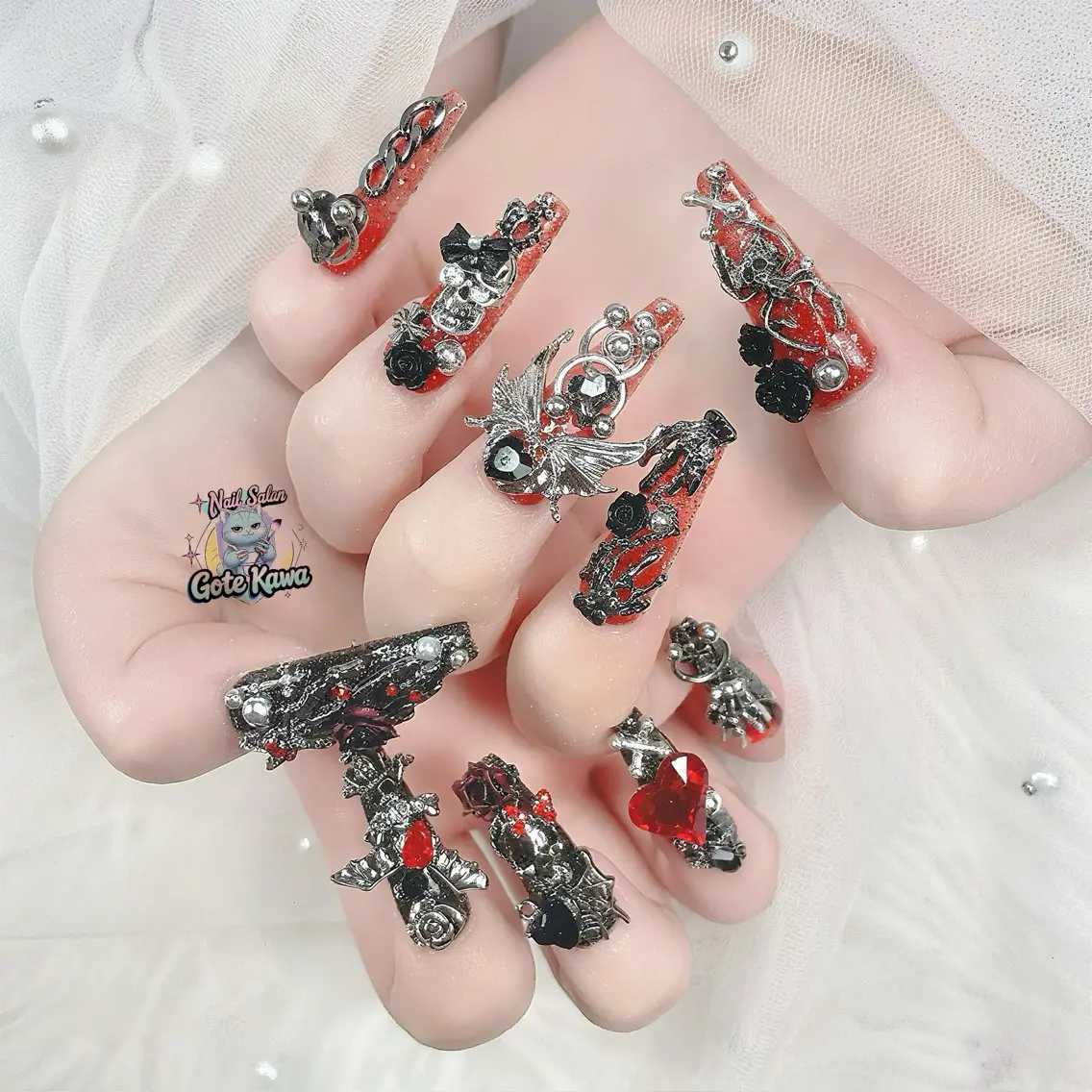 ネイル フラッシュネイル ハート ハンドネイル ハンドケア Gote Kawa nail salonのネイルデザイン